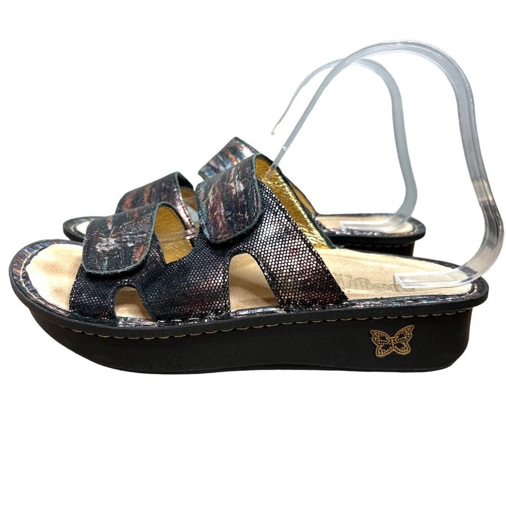 Alegria Camille Leather Metallic Wedge Sandals Double Strap 38 8 - 8.5 US